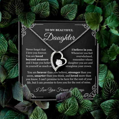 To My Daughter Necklace - Love Heart Necklace - Loved Beyond Measure Message Card Gift