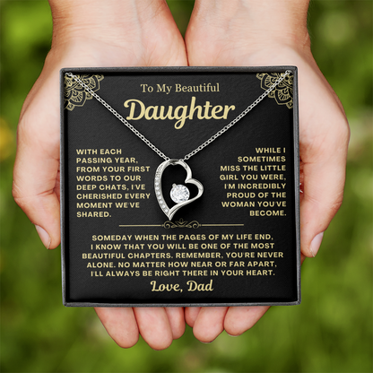 To My Daughter Necklace from Dad - Love Heart Necklace - You Are Never Alone Gift