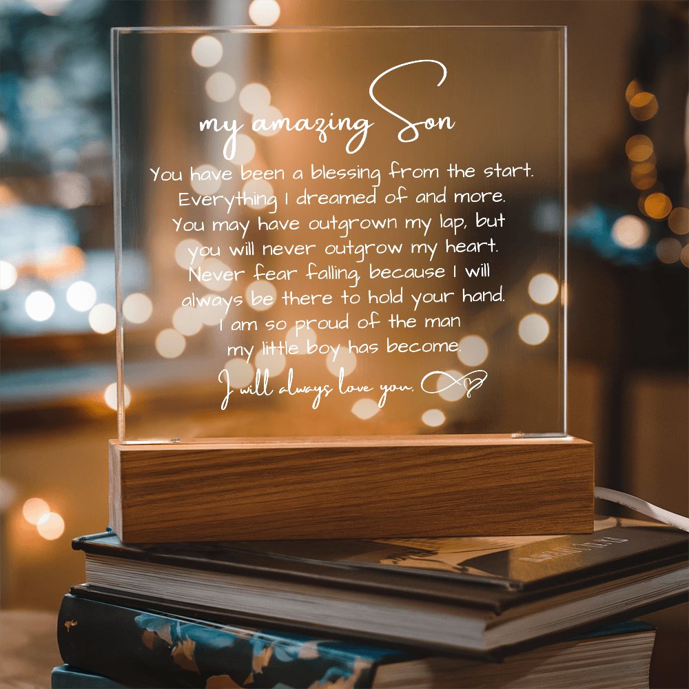 To My Son - Acrylic Plaque Nightlight LED Lamp Heartfelt Message gift