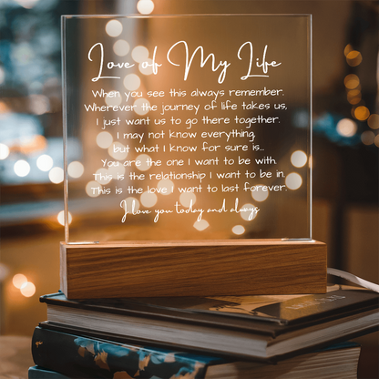 To My Soulmate - Acrylic Plaque Nightlight LED Lamp Anniversary Valentine Message gift