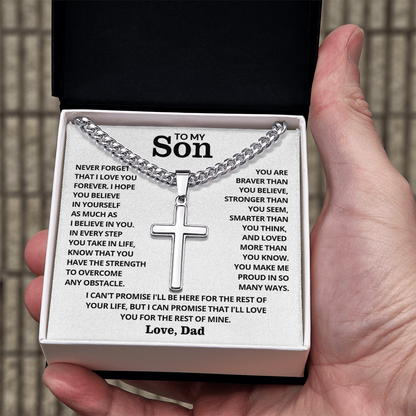 To My Son - Cuban Link Cross Necklace - I Love You Forever Message Card Gift