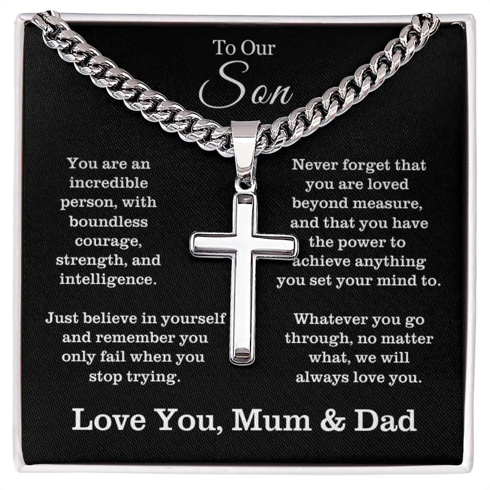 To Our Son - Cuban Link Cross Necklace - Always Love You Message Card Gift