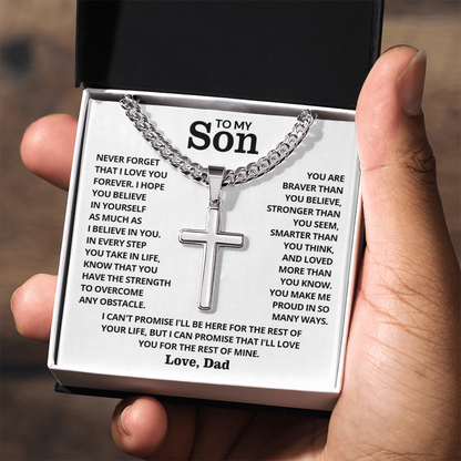 To My Son - Cuban Link Cross Necklace - I Love You Forever Message Card Gift