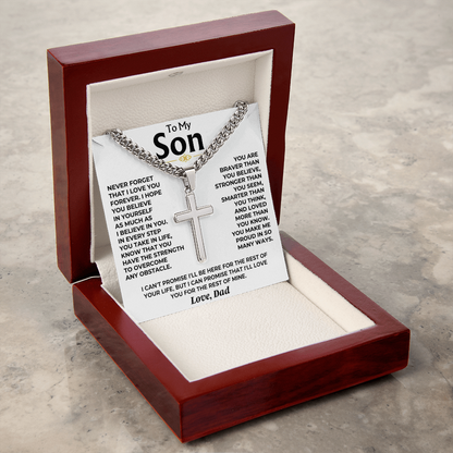 You Make Me Proud - Cuban Link Cross Necklace Gift for Son from Dad