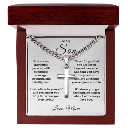 To My Son - Cuban Link Cross Necklace - Always Love You Message Card Gift