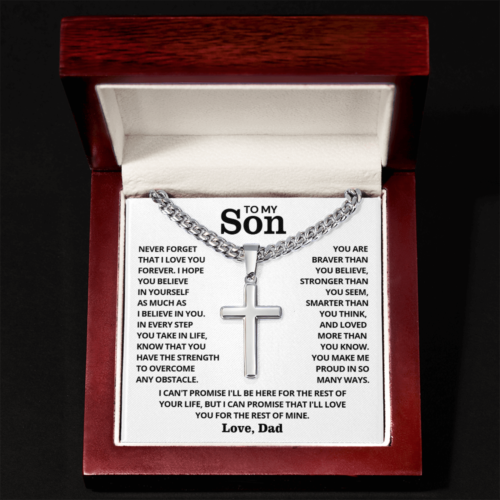 To My Son - Cuban Link Cross Necklace - I Love You Forever Message Card Gift