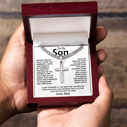 You Make Me Proud - Cuban Link Cross Necklace Gift for Son from Dad