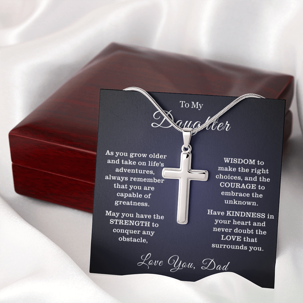 To My Daughter - Cross Necklace - You Are Capable of Greatness Message Card Gift