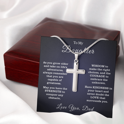 To My Daughter - Cross Necklace - You Are Capable of Greatness Message Card Gift