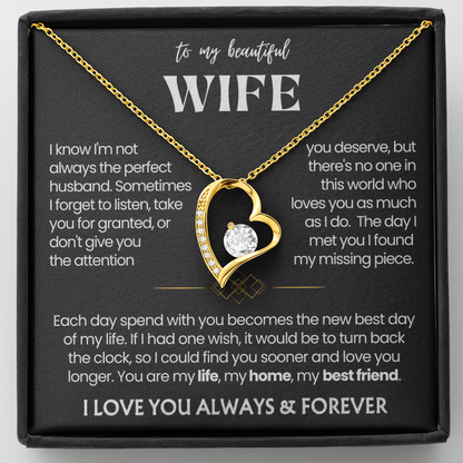 To My Wife - Love Heart Necklace - You Are My Life Message Card Gift from Husband