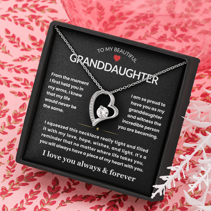 To My Granddaughter Necklace - Love Heart Necklace - I Love You Forever Message Card Jewelry Gift