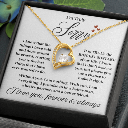 To My Love - Love Heart Necklace - I Am Sorry Message Card Gift