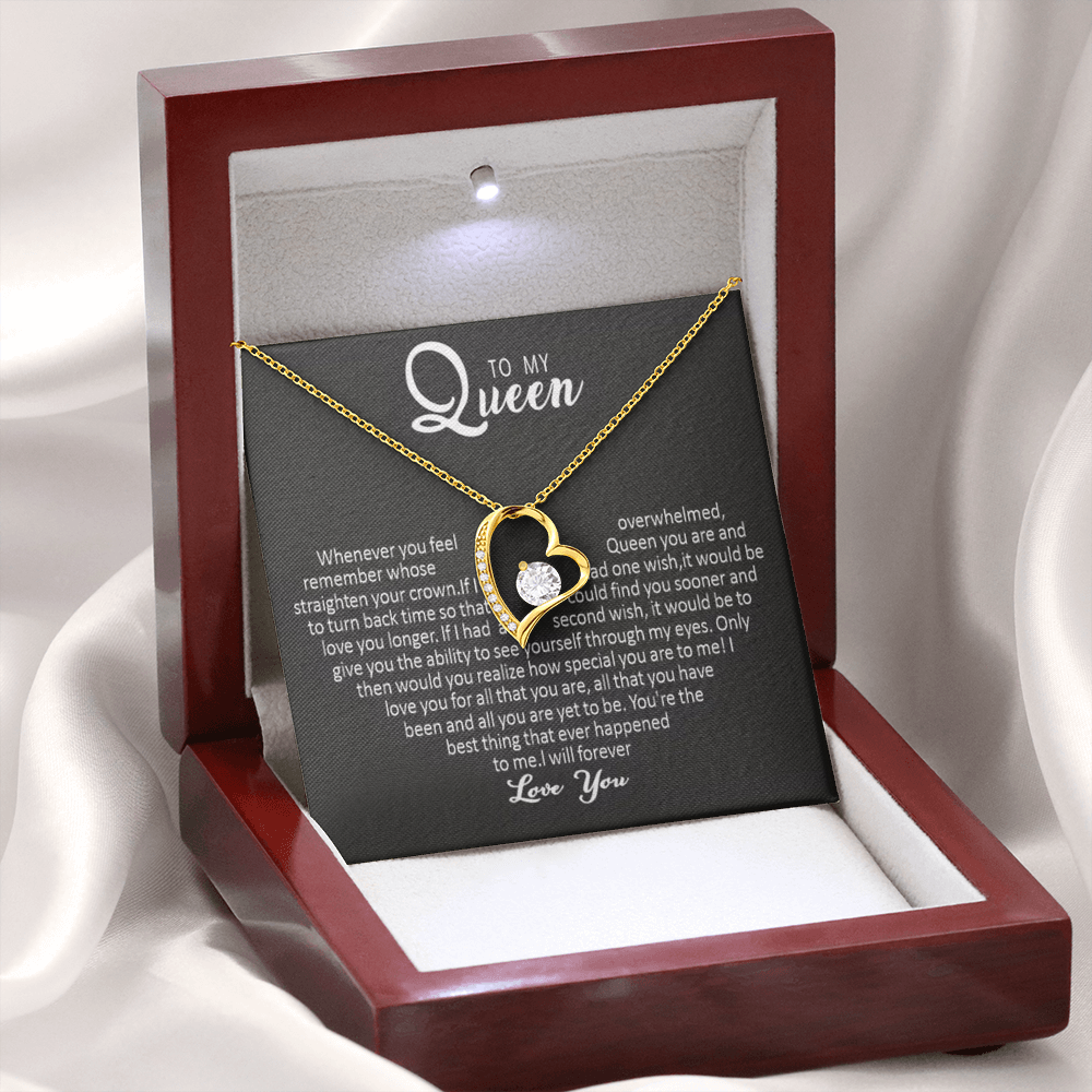 To My Queen - Love Heart Necklace - Love You Forever Message Card Gift