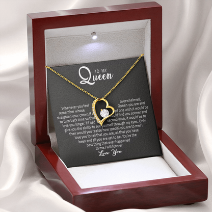 To My Queen - Love Heart Necklace - Love You Forever Message Card Gift