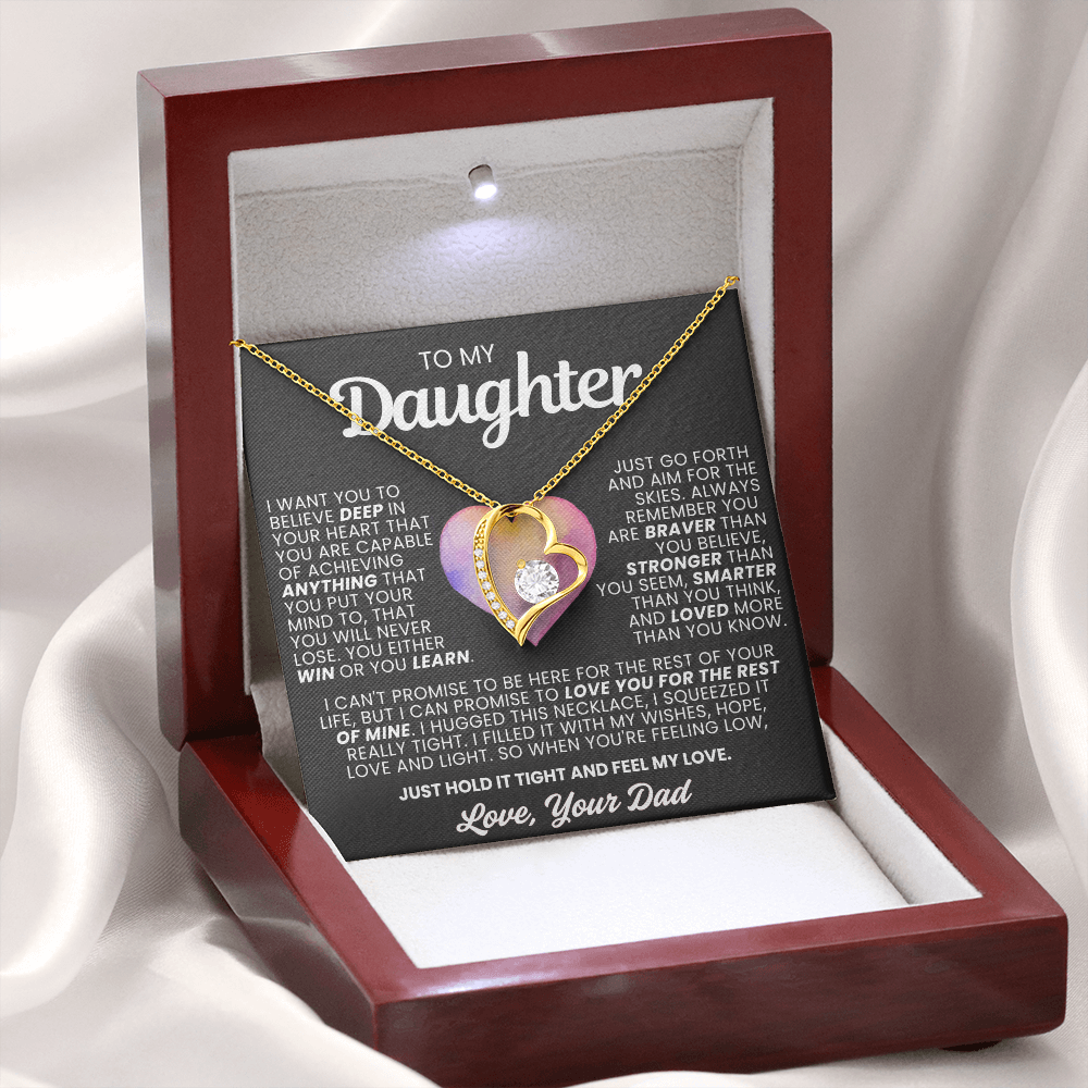 To My Daughter Necklace from Dad - Love Heart Necklace - More Loved Than You Know Gift