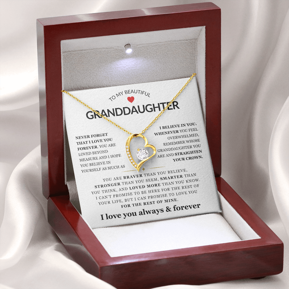 To My Granddaughter Necklace - Love Heart Necklace - I Love You Forever Message Card Jewelry Gift