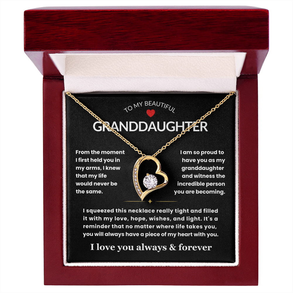 To My Granddaughter Necklace - Love Heart Necklace - I Love You Forever Message Card Jewelry Gift
