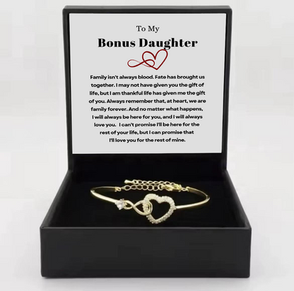 To My Bonus Daughter - Infinity Heart Bracelet Gift - We Are Family Forever