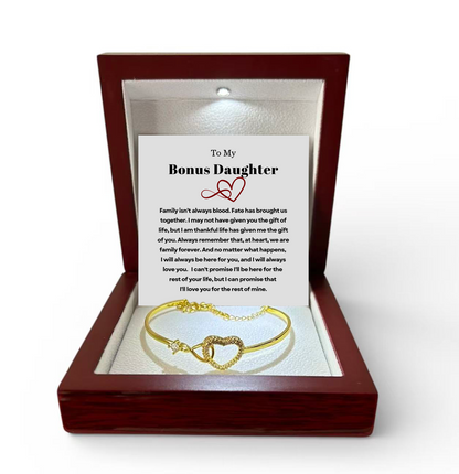 To My Bonus Daughter - Infinity Heart Bracelet Gift - We Are Family Forever