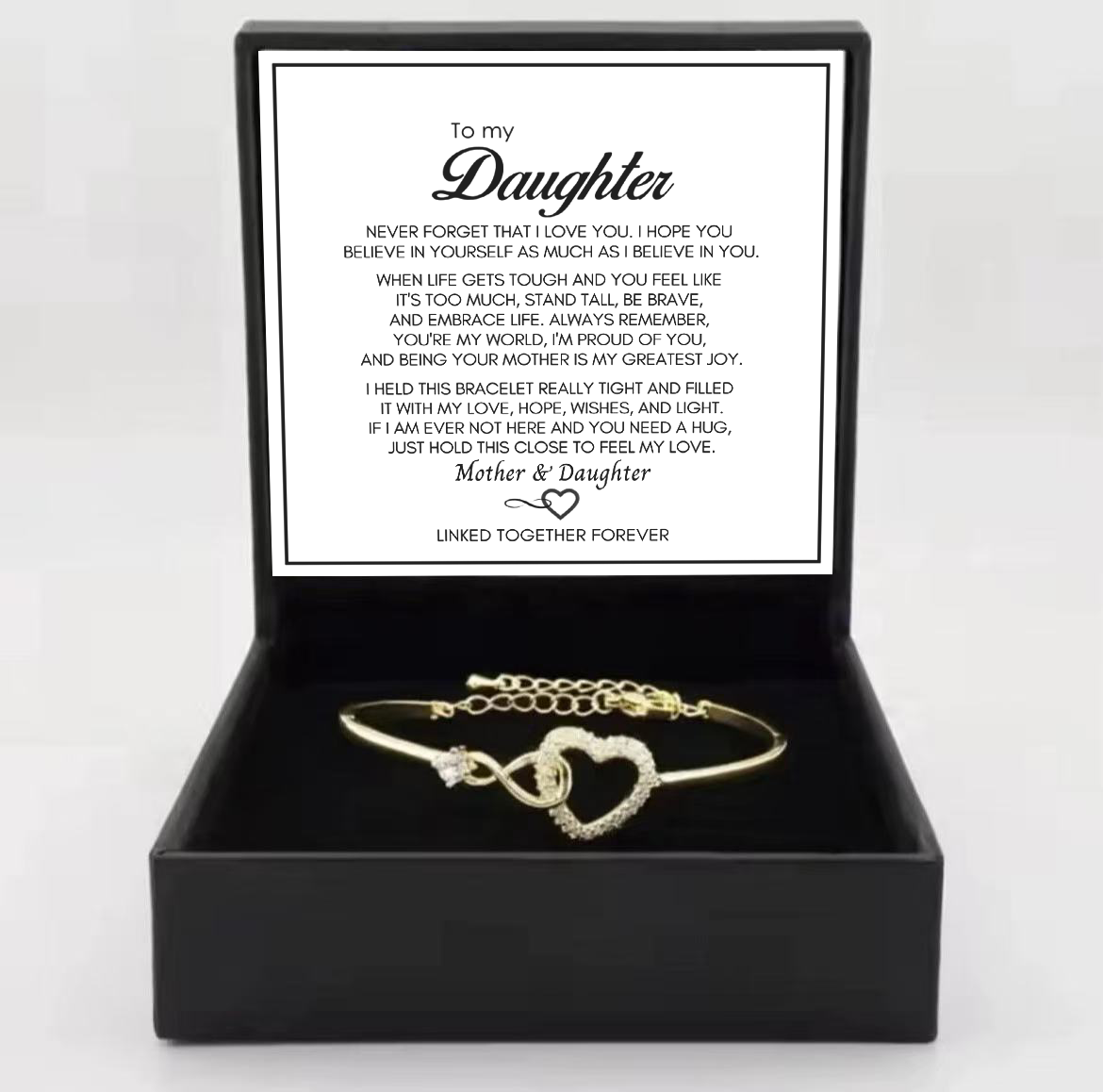 To My Daughter from Mom - Infinity Heart Bracelet - Forever Linked Together Gift